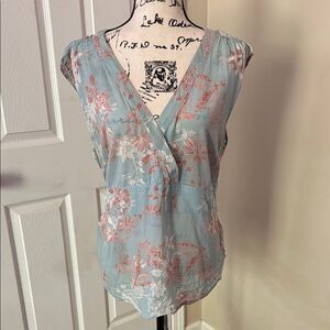 Old Navy Y2k Blue and Pink Floral Baby Doll Faux Wrap Top size XXL Festival Boho